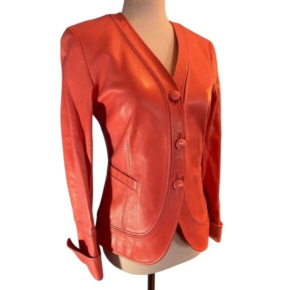 Lafayette 148 Leather Jacket Blazer Coral Fully Lined Butter Soft 2 Petite - Picture 5 of 14